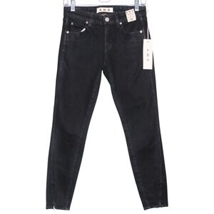 AMO Womens Twist Zip Jeans Size 24 Black Wash Jett Slim Fit Mid Rise Denim NWT